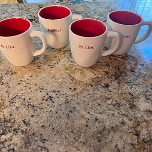 Rae Dunn Christmas Red and White Ceramic Mugs Set (4)